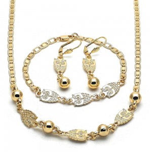 Gold Filled Necklace Bracelet and Earring Owl Design Polished Finish Golden Tone