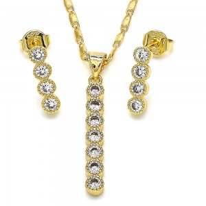 Gold Filled Earring and Pendant Set with White Cubic Zirconia Polished Golden Tone
