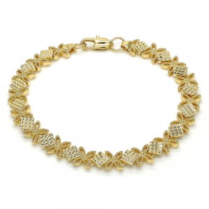 Gold Filled Fancy Bracelet Flower Design Diamond Cutting Finish Golden Tone