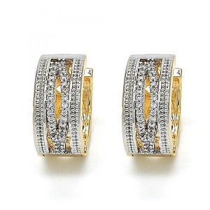 Gold Filled Two Tone Huggie Hoop with Cubic Zirconia