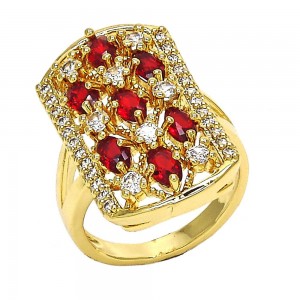 Gold Filled Multi Stone Ring With Cubic Zirconia Golden Tone