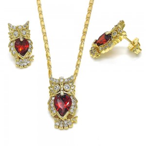 Gold Filled Earring and Pendant Adult Set Owl Design With Cubic Zirconia Golden Tone