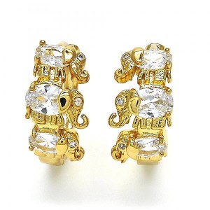 Gold Filled Gold Plated Huggie Hoop Elephant Design With White Cubic Zirconia
