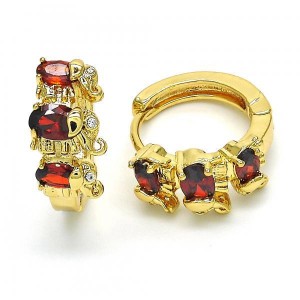 Gold Filled Gold Plated Huggie Hoop Elephant Design With Red Cubic Zirconia