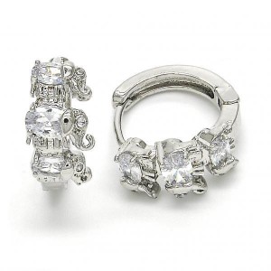 Gold Filled Rhodium Plated Huggie Hoop Elephant Design with White Cubic Zirconia