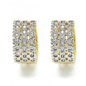 Gold Filled Two Tone Huggie Hoop Flower Design with Cubic Zirconia