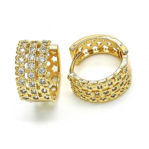 Gold Filled Gold Tone Huggie Hoop Flower Design with Cubic Zirconia