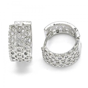 Gold Filled Rhodium Plated Huggie Hoop Flower Design with Cubic Zirconia