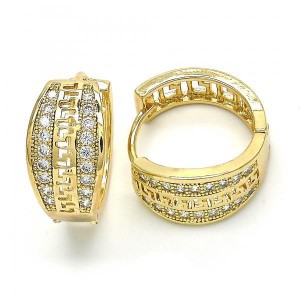 Gold Filled Gold Plated Huggie Hoop Greek Key Design With Cubic Zirconia