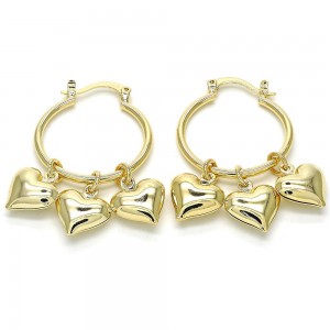 Gold Filled Heart Hoop Earrings Polished Finish Golden Tone