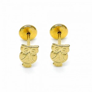 Gold Filled Stud Earring Owl Design Polished Finish Golden Tone