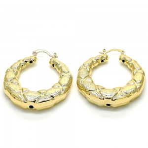 Gold Filled 45mm Medium Hoop Earrings Bamboo Design Brushed Finish Golden Tone