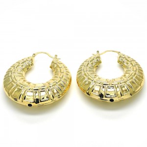 Gold Filled.50mm Large Hoop Earrings Bamboo Design Brushed Finish Golden Tone