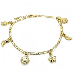 Gold Filled Charm Anklet Sun and Star Design Polished Finish Golden Tone