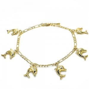 Gold Filled Charm Anklet Dolphin Design Polished Finish Golden Tone