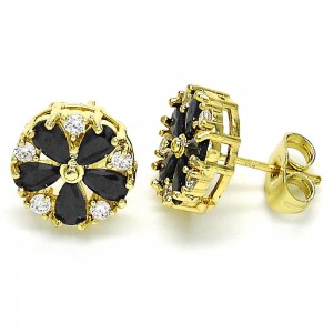 Gold Filled Stud Earring Flower Design With Cubic Zirconia Golden Tone