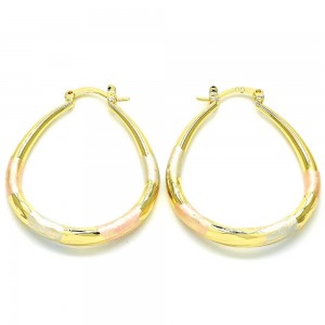 Gold Filled 30mm Medium Hoop Earrings Teardrop and Hollow Design Diamond Cutting Finish Tri Tone