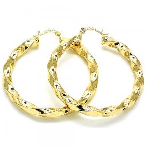 Gold Filled 50mm Twist Hollow Design Small Hoop Earrings Golden Tone
