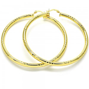 Gold Filled 70mm Extra Large Hoop Earrings Hollow Design Polished Finish Golden Tone