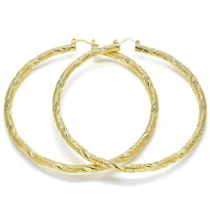 Gold Filled 2x80mm Extra Large Hoop Hollow Design Diamond Cutting Finish Golden Tone