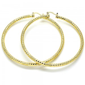 Gold Filled 2x80mm Extra Large Hoop Hollow Design Diamond Cutting Finish Golden Tone