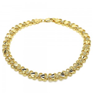 Gold Filled Butterfly Design Diamond Cut Ankle Bracelet Gold Tone 10" 