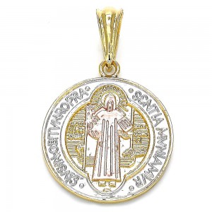 Gold Finish Religious Pendant San Benito Design Polished Tri Tone