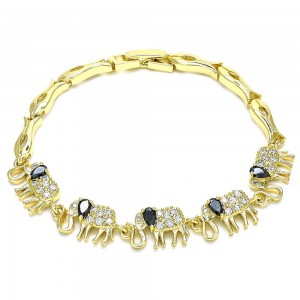 Gold Filled Fancy Bracelet Elephant and Fish Design With Micro Pave Golden Tone