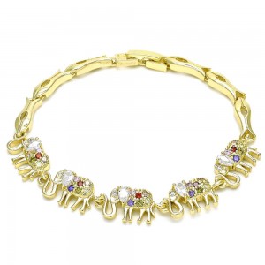 Gold Filled Fancy Bracelet Elephant and Fish Design With Micro Pave Golden Tone
