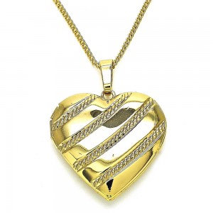 Gold Filled Pendant Necklace Heart Design Polished Finish Golden Tone