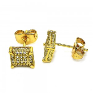 Gold Filled Stud Earrings With Micro Pave Golden Tone