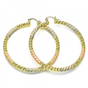 Gold Filled Medium Hoop Earrings Twist Design Tri Tone 60mm