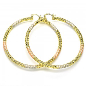 Gold Filled Medium Hoop Earrings Twist Design Tri Tone 70mm