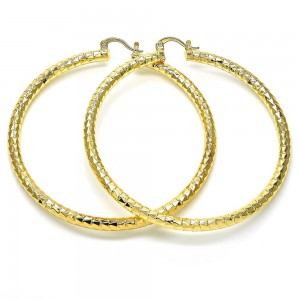 Gold Filled 70mm Medium Hoop Earrings Hollow Design Golden Tone