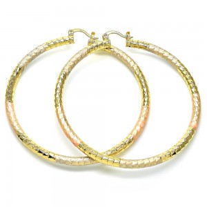 Gold Filled 70mm Medium Hoop Earrings Hollow Design Tri Tone