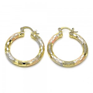 Gold Filled 4x30mm Medium Hoop Diamond Cutting Finish Tri Tone