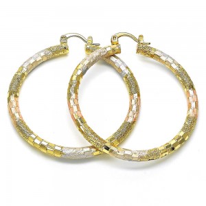 Gold Filled 50mm Large Hoop Earrings Diamond Cutting Finish Tri Tone