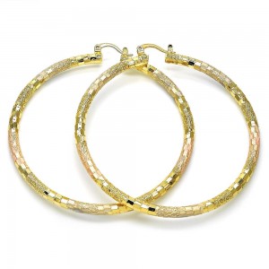 Gold Filled 70mm Extra Large Hoop Earrings Diamond Cutting Finish Tri Tone