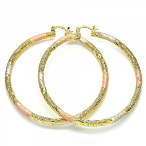 Gold Filled 4mmx70mm Extra Large Hoop Matte Finish Tri Tone
