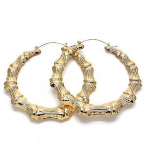 Gold Filled Medium Hoop Bamboo and Hollow Design Golden Tone 80MM