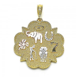 Gold Filled Religious Pendant Elephant and Owl Design Polished Finish Tri Tone