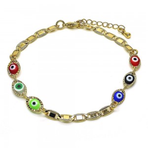 Gold Filled Fancy Greek Eye Design Bracelet Multicolor Polished Finish Golden Tone
