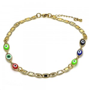 Gold Filled Greek Eye Design Fancy Anklet Multicolor Polished Finish Golden Tone
