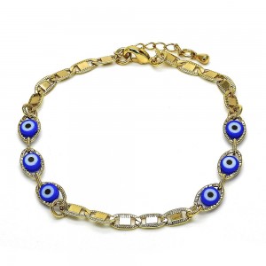 Gold Filled Greek Eye Design Fancy Bracelet Blue Polished Finish Golden Tone