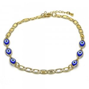 Gold Filled Greek Eye Design Fancy Anklet  Blue Polished Finish Golden Tone