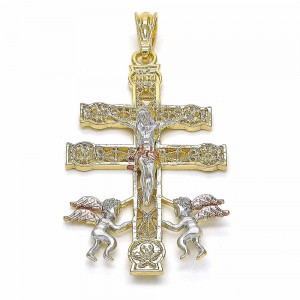 Gold Filled Religious Pendant Crucifix and Angel Design Polished Finish Tri Tone