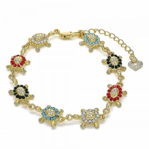 Gold Filled Fancy Bracelet Turtle Design With Multicolor Crystal Polished Finish Golden Tone