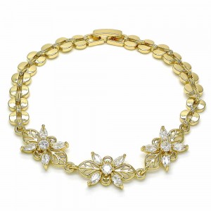 Gold Filled Fancy Bracelet Flower Design with White Cubic Zirconia Polished Golden Finish 7 MM Thickness 7 Inches Length