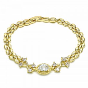 Gold Filled Fancy Bracelet with White Cubic Zirconia Polished Golden Finish 6 MM Thickness 7 Inches Length