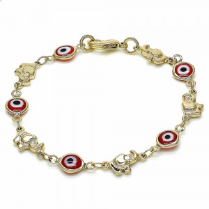Gold Filled Baby Fancy Bracelet Greek Eye and Elephant Design Red Resin Finish Golden Tone